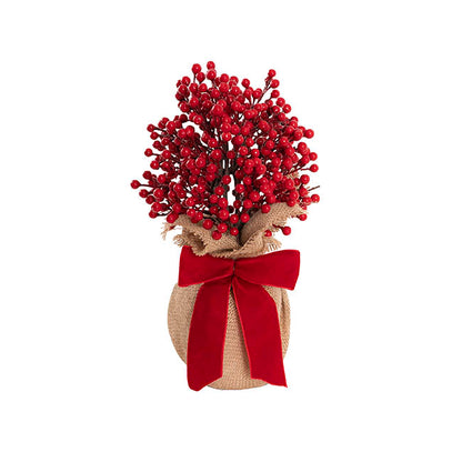 Lush Christmas Berry Table Tree w Bow Red (28cmH)