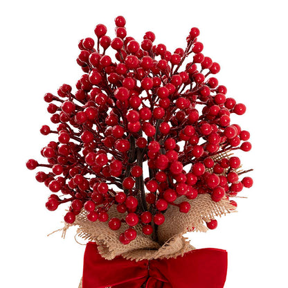 Lush Christmas Berry Table Tree w Bow Red (28cmH)