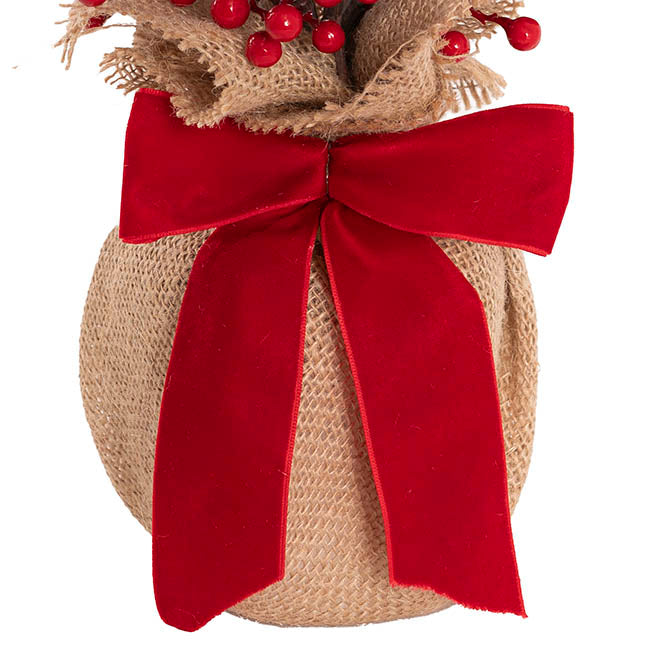 Lush Christmas Berry Table Tree w Bow Red (28cmH)