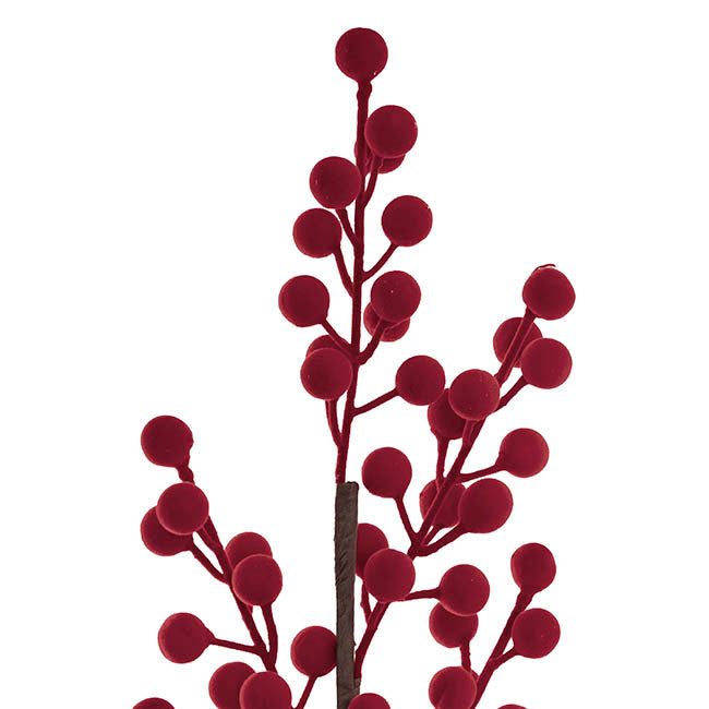 Traditional Berry Spray Flocked Dark Red (67cmH)