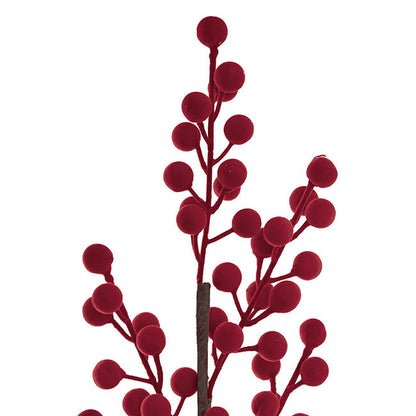 Traditional Berry Spray Flocked Dark Red (67cmH)