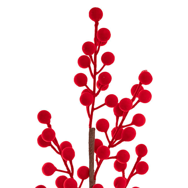 Traditional Berry Spray Flocked Red (67cmH)