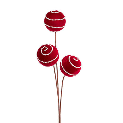 Flocked Ball Spray w Pearl Swirl Dark Red (75cmH)