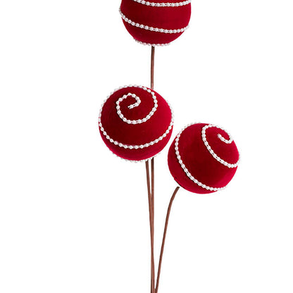 Flocked Ball Spray w Pearl Swirl Dark Red (75cmH)