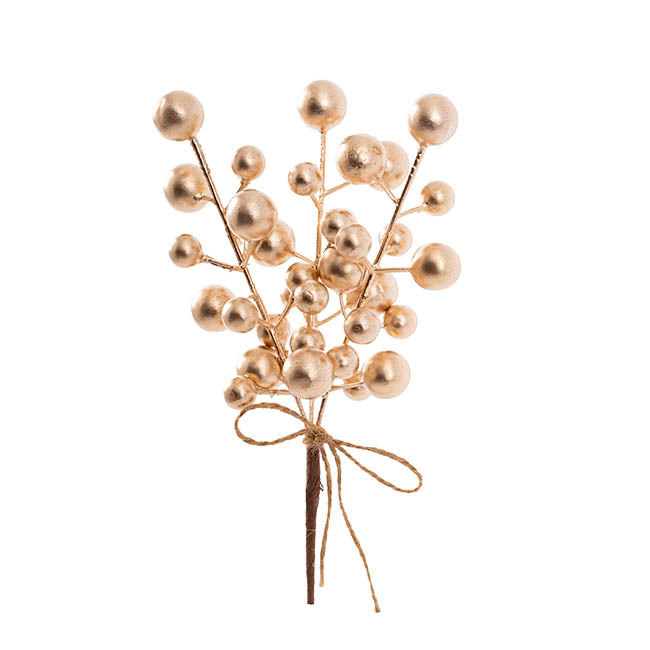 Festive Berry Picks Pack 6 Champagne Gold (22cmH)