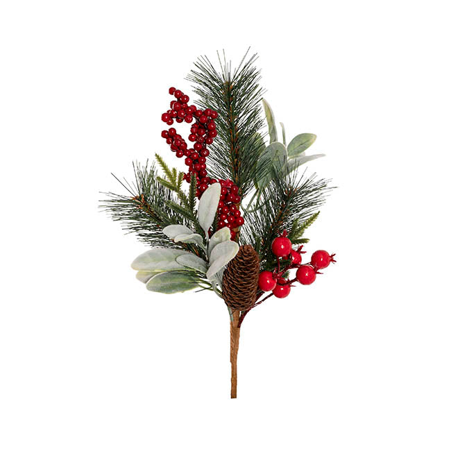 Needle Pine Lamb's Ear Berry Spray Green (40cmH)