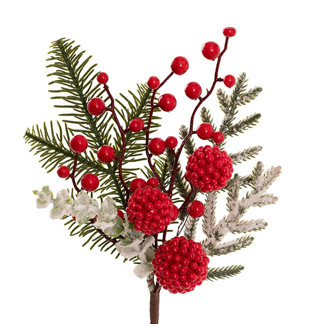 Berry Ball & Mixed Pine Spray Red (32cmH)