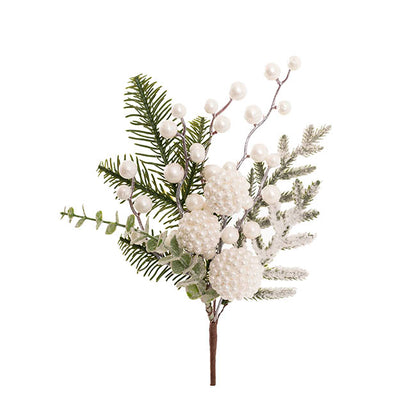 Berry Ball & Mixed Pine Spray White (32cmH)