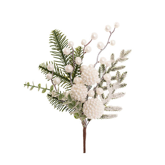 Berry Ball & Mixed Pine Spray White (32cmH)