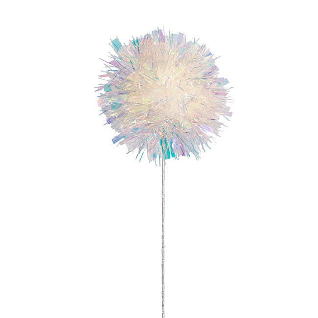 Tinsel Ball Pick Iridescent White (13cmDx58cmH)