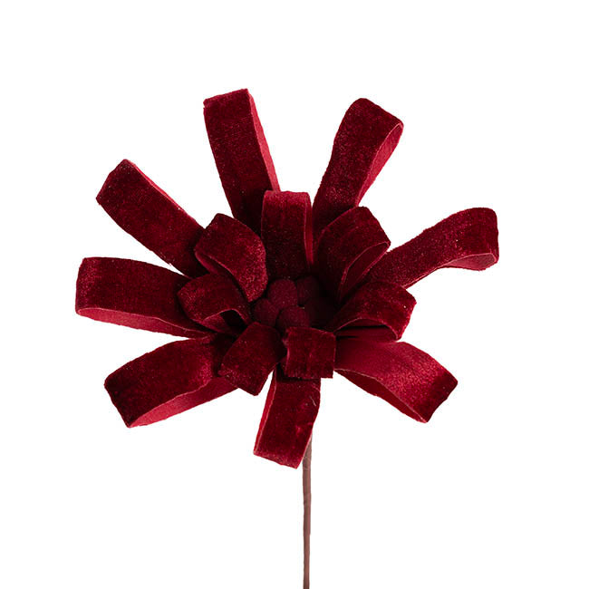 Velvet Pom Pom Bow Pick Burgundy (24cmDx30cmH)