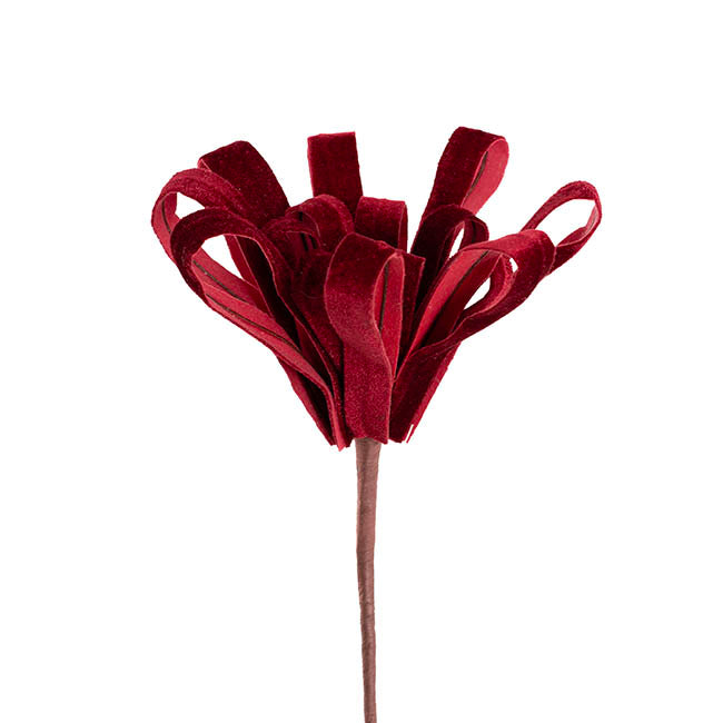 Velvet Pom Pom Bow Pick Burgundy (24cmDx30cmH)