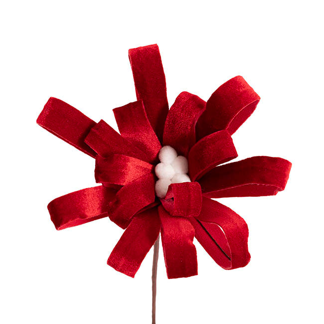 Velvet Pom Pom Bow Pick Dark Red (24cmDx30cmH)