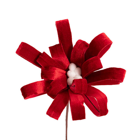 Velvet Pom Pom Bow Pick Dark Red (24cmDx30cmH)