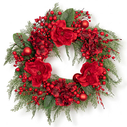 Magnolia Hydrangea Berry Wreath Red (66cmD)