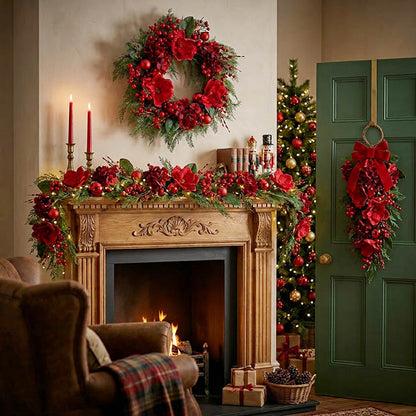 Magnolia Hydrangea Berry Wreath Red (66cmD)