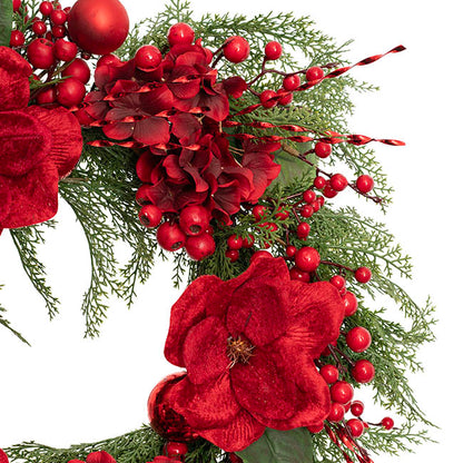 Magnolia Hydrangea Berry Wreath Red (66cmD)