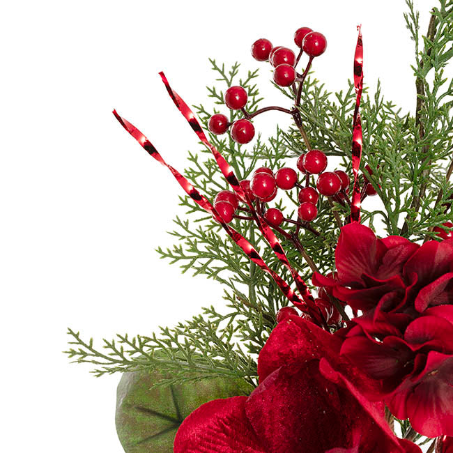 Magnolia Hydrangea Berry Spray Red (61cmH)