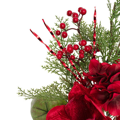 Magnolia Hydrangea Berry Spray Red (61cmH)