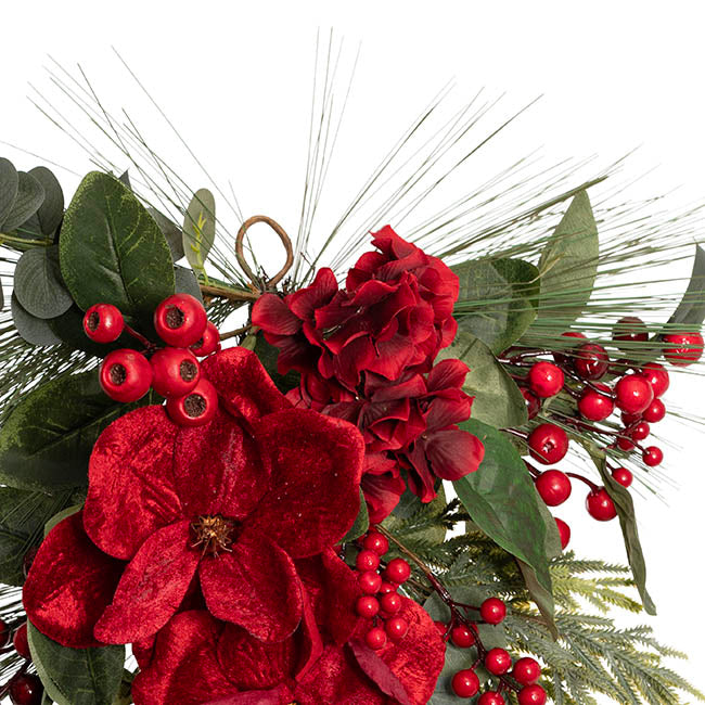 Magnolia Hydrangea Berry Teardrop Swag Red (71cmH)