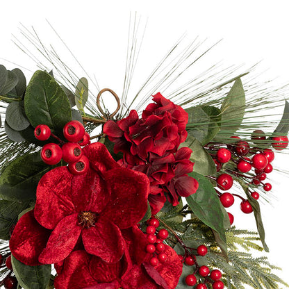 Magnolia Hydrangea Berry Teardrop Swag Red (71cmH)