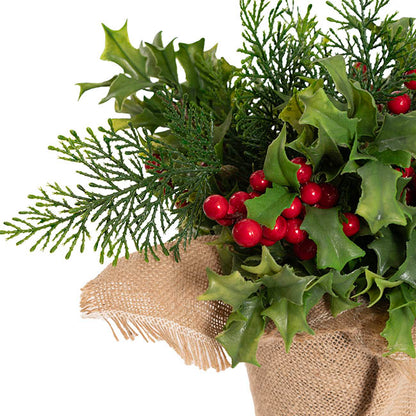 Jute Potted Cypress Pine Holly Tree Green (33cmH)