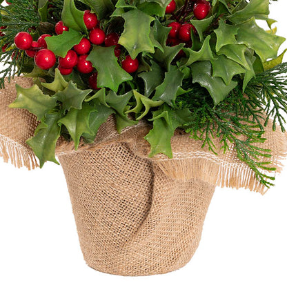 Jute Potted Cypress Pine Holly Tree Green (33cmH)