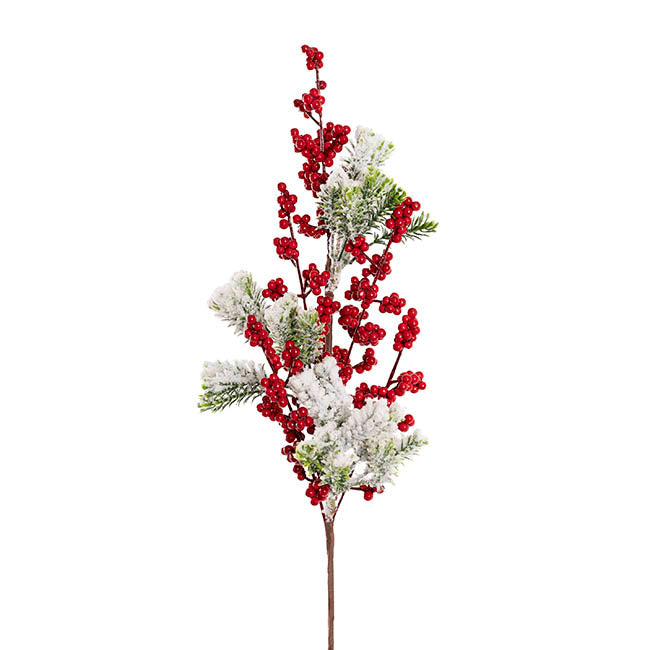 Snow Flocked Berry Spray Red (56cmH)