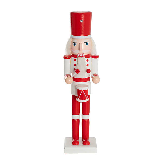 Wooden Nutcracker w Drum Red & White (38cmH)