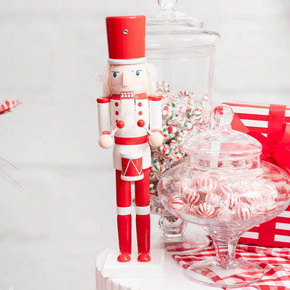 Wooden Nutcracker w Drum Red & White (38cmH)