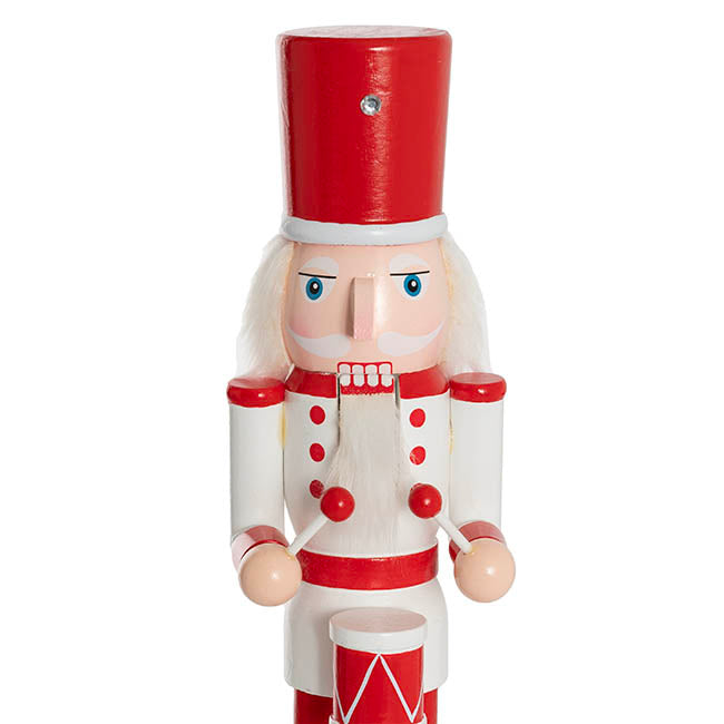 Wooden Nutcracker w Drum Red & White (38cmH)