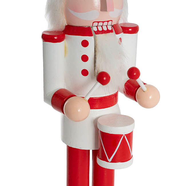 Wooden Nutcracker w Drum Red & White (38cmH)