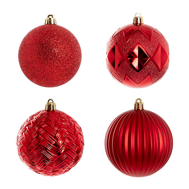 Decorative Assorted Hanging Baubles Set 24 Red (8cmD)