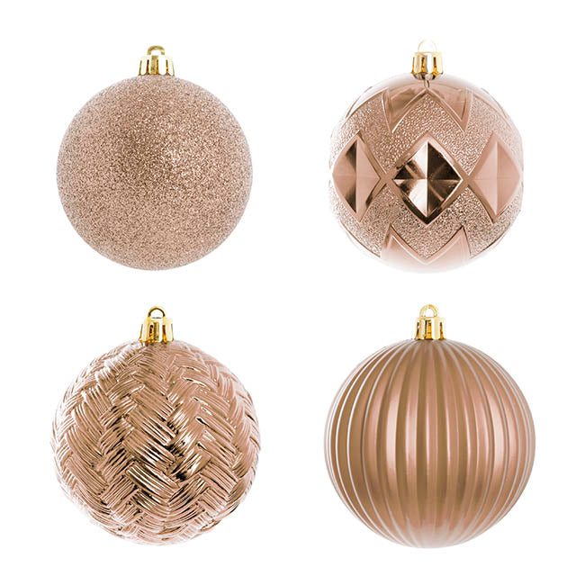 Decorative Assorted Hanging Baubles Set 24 Rose Gold (8cmD)