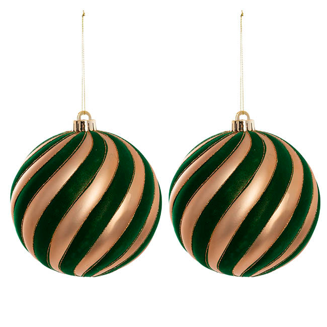 Large Hanging Swirl Bauble Pack 2 Green & Gold (15cmD)