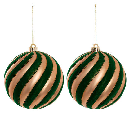 Large Hanging Swirl Bauble Pack 2 Green & Gold (15cmD)