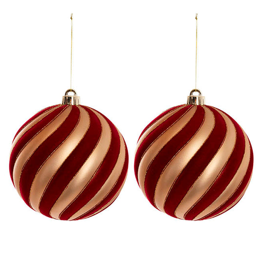 Large Hanging Swirl Bauble Pack 2 Red & Gold (15cmD)