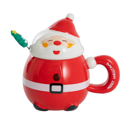 Jolly Happy Santa Ceramic Mug w Spoon Red (8x14cmH)