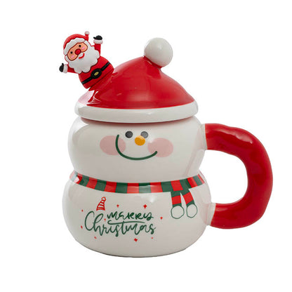 Smiley Snowman Ceramic Mug w Spoon Red (8.5x13.5cmH)