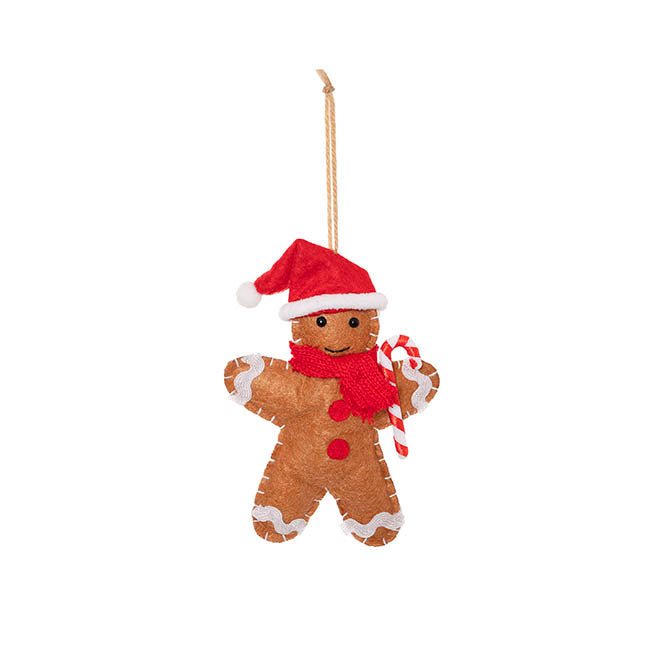 Hanging Gingerbread Man w Candy Cane Pack 2 Red (12cmH)
