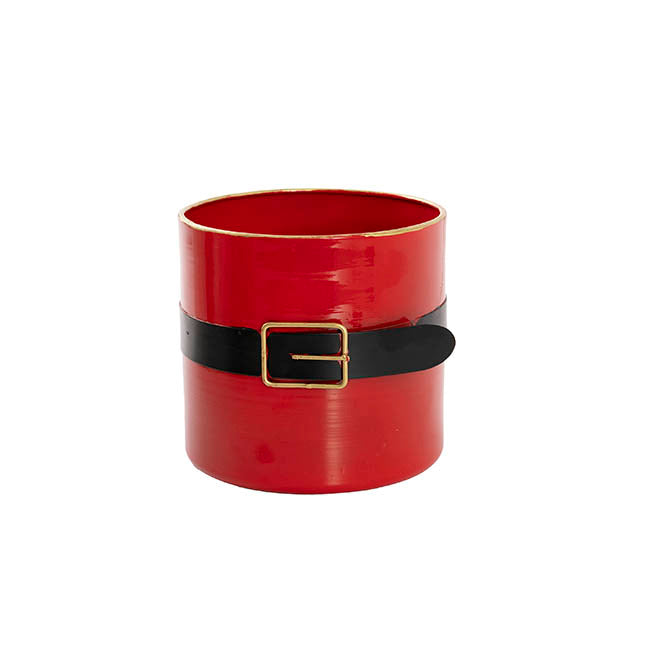 Santa's Belt Metal Pot Red (15.5cmDx14.5cmH)