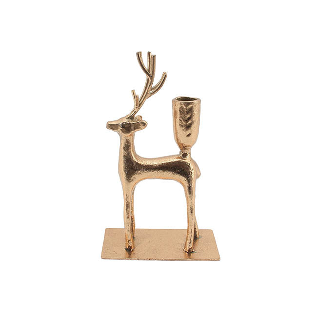Metal Reindeer Taper Candle Holder Antique Gold (20cmH)
