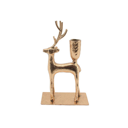 Metal Reindeer Taper Candle Holder Antique Gold (20cmH)