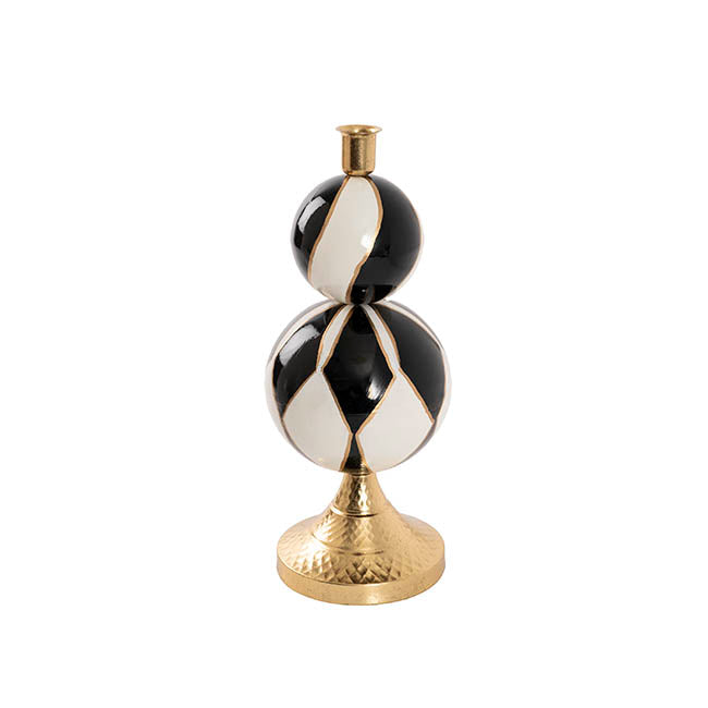 Bauble Design Taper Candle Holder Black & White (13x32cmH)