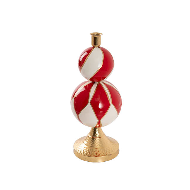 Bauble Design Taper Candle Holder Red & White (13x32cmH)