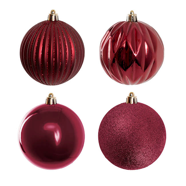 Assorted Hanging Baubles Set 12 Burgundy (8cmD)