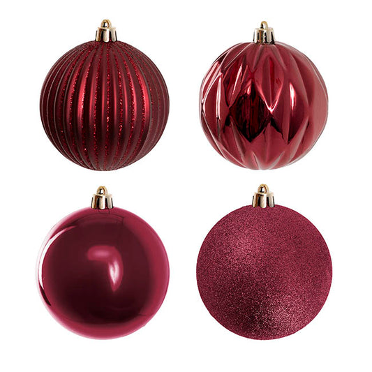 Assorted Hanging Baubles Set 12 Burgundy (8cmD)