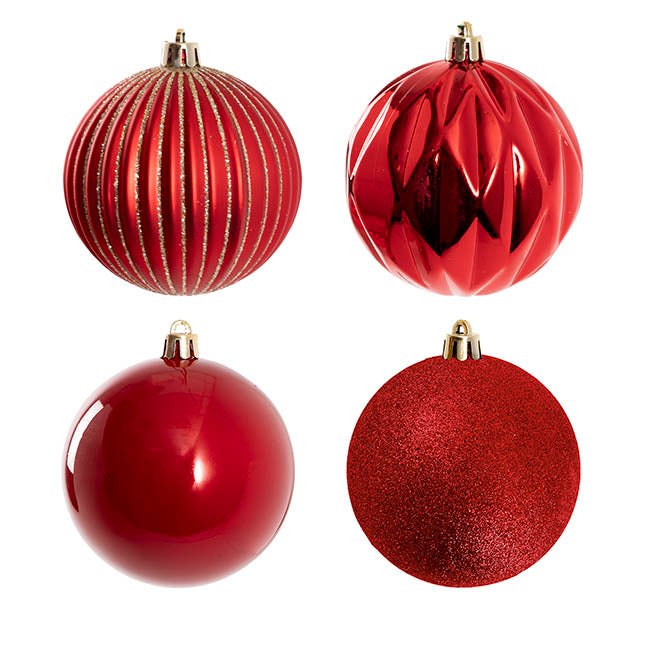 Assorted Hanging Baubles Set 12 Red (8cmD)