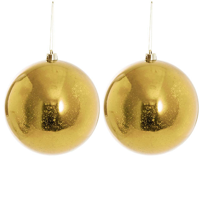 Large Hanging Baubles Pack 2 Mercury Gold (20cmD)