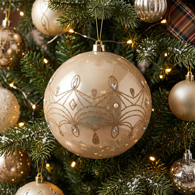 Decorative Hanging Bauble Pearl Champagne (20cmD)
